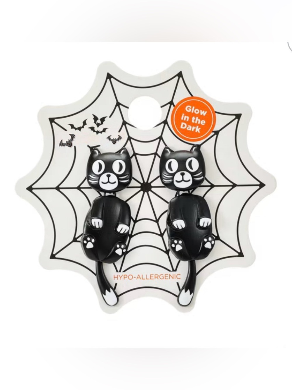 Black Retro Cat Earrings - Glow in the Dark Hypoallergenic NWT